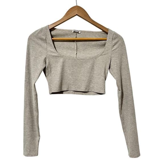 Reformation Pima Cropped Ribbed Top Size S Marble Gray Stretch Long Sleeve - Picture 2 of 9